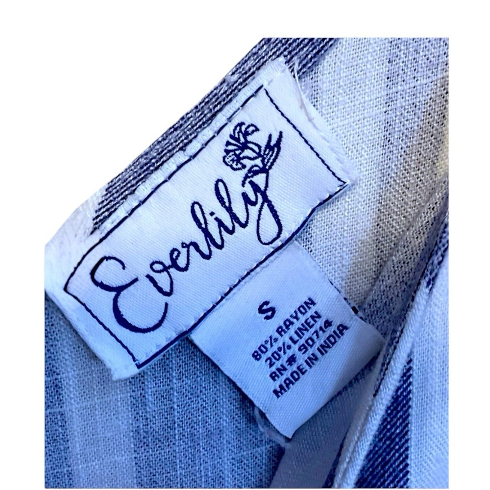 Everlily Women's Jumpsuit Size S White Blue Stripe Wide Leg Linen Blend Travel - Picture 5 of 10